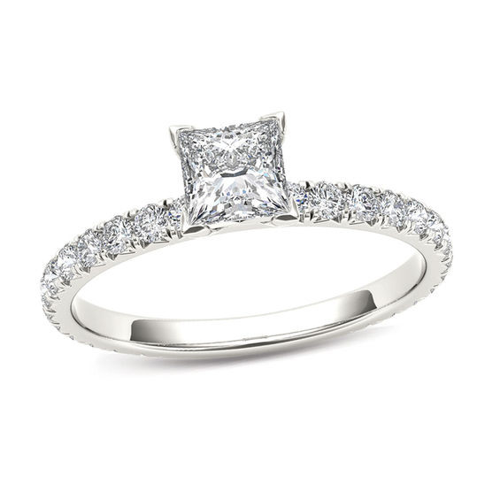 Princess Cut White Gold Engagement Rings
 1 CT T W Princess Cut Diamond Engagement Ring in 14K