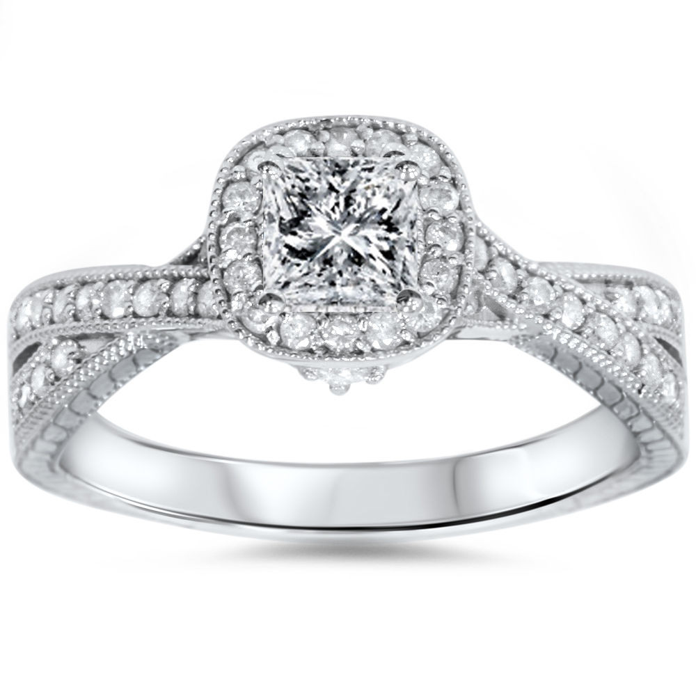 Princess Cut White Gold Engagement Rings
 3 4ct Princess Cut Vintage Diamond Engagement Ring 14K