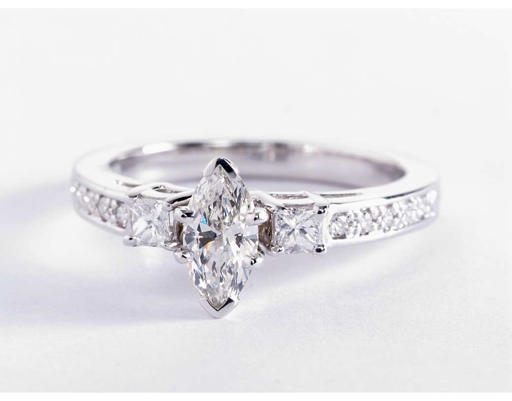 Princess Cut White Gold Engagement Rings
 Trio Princess Cut Pavé Diamond Engagement Ring in 14k