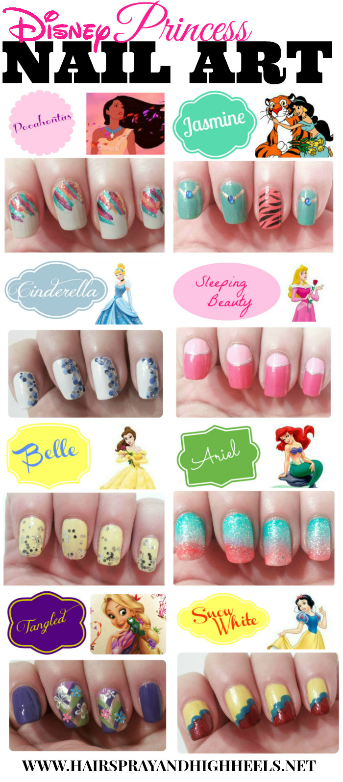 Princess Nail Designs
 Disney Princess Inspired Nails Hairspray and Highheels