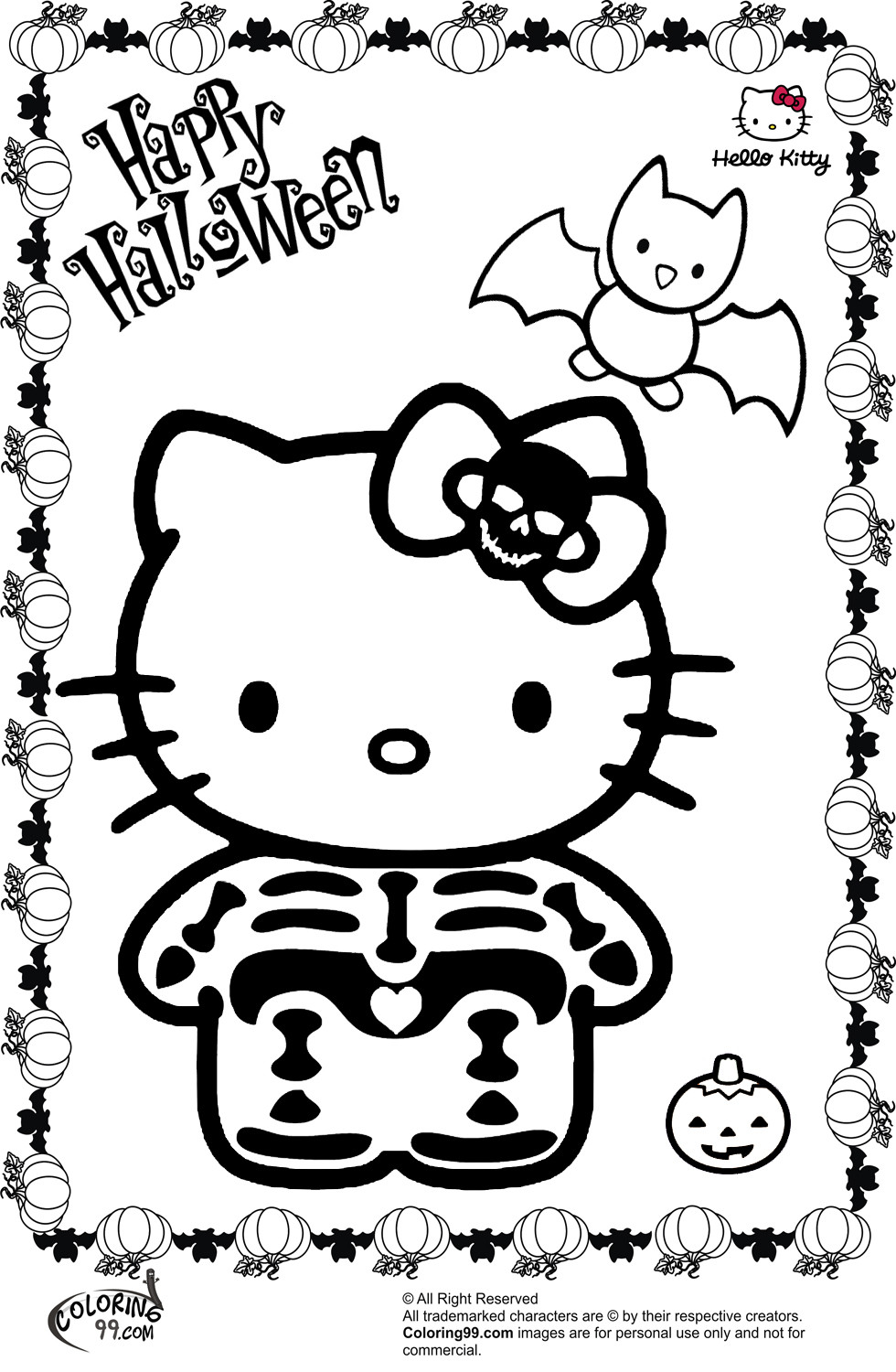 Printable Coloring Pages Halloween
 Hello Kitty Halloween Coloring Pages