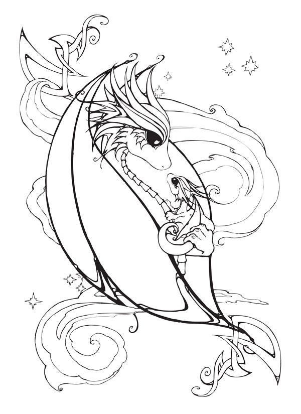 Printable Dragon Coloring Pages
 Mother and Baby Dragon Coloring Page