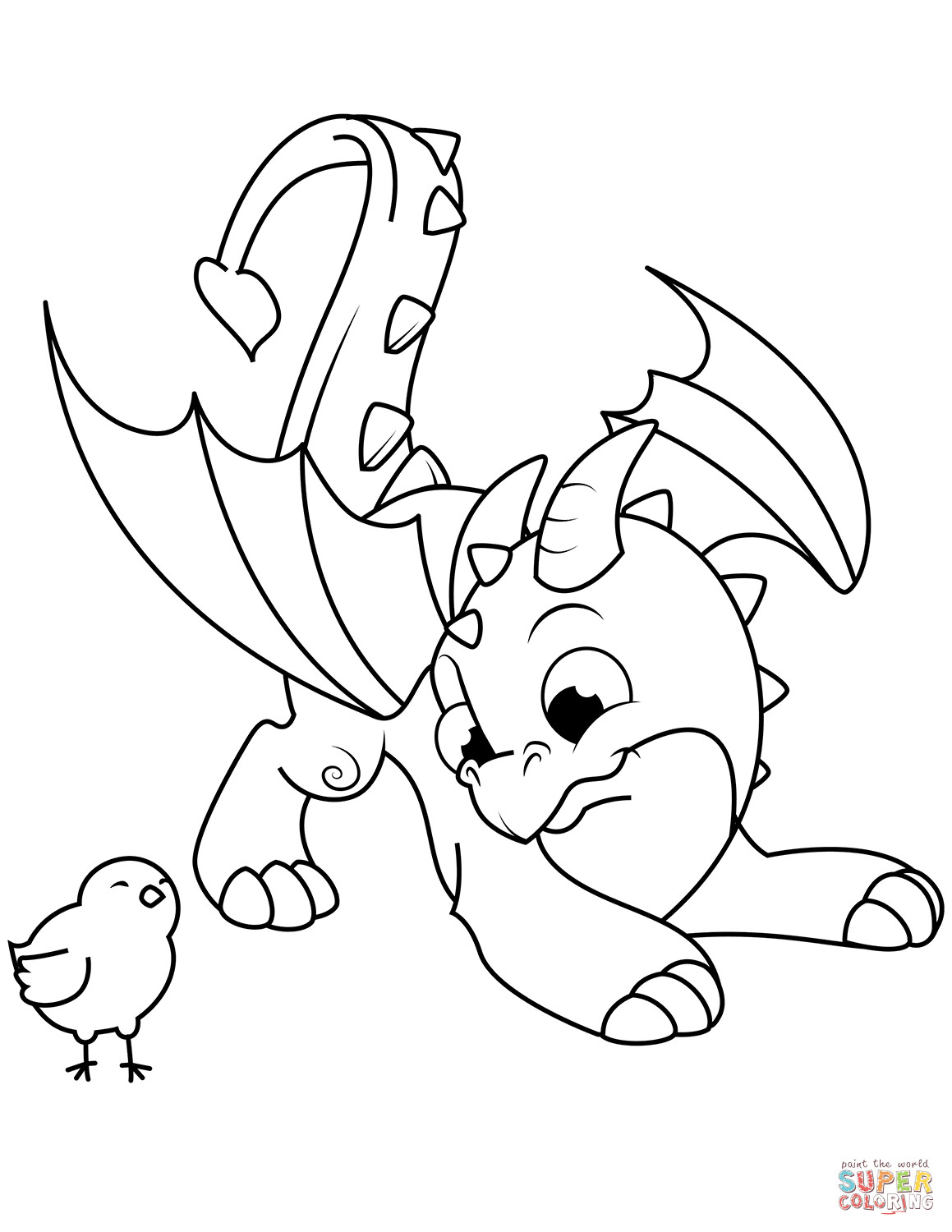 Printable Dragon Coloring Pages
 Cute Dragon and Chick coloring page