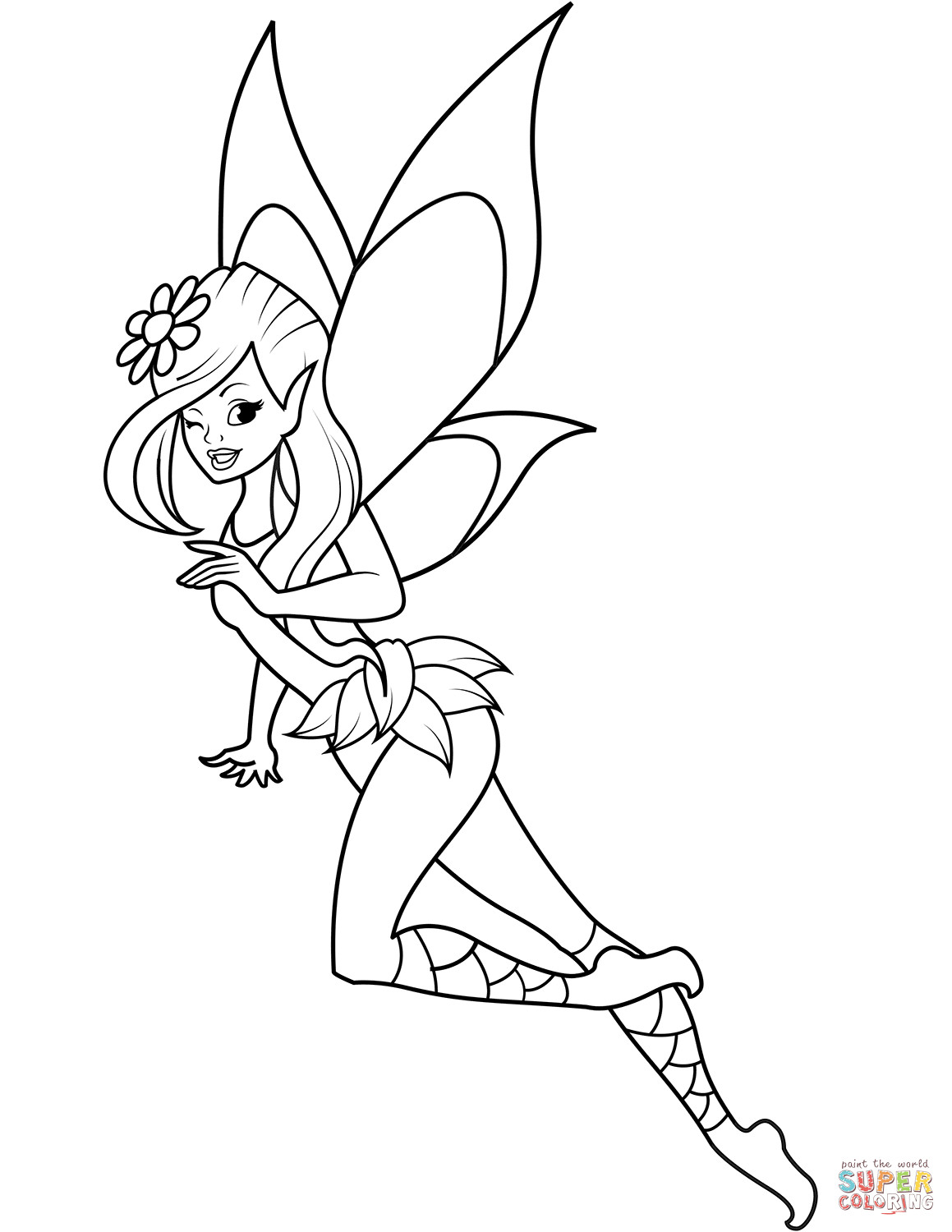 Printable Fairies Coloring Pages
 Winking Fairy coloring page