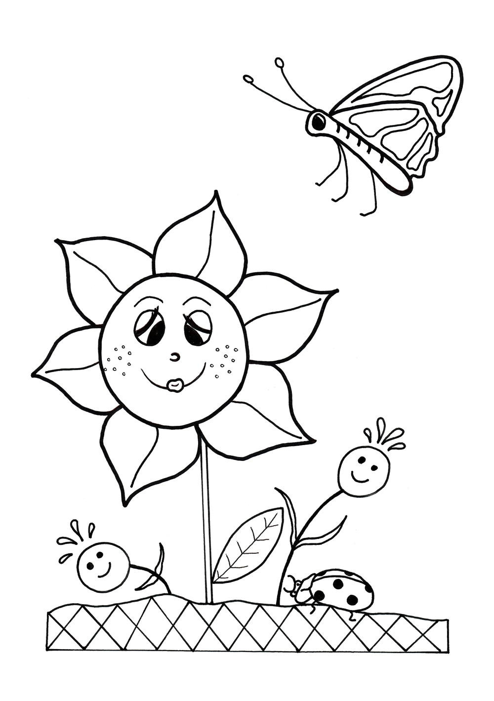 Printable Flower Coloring Pages For Kids
 Dancing Flowers Spring Coloring Sheet