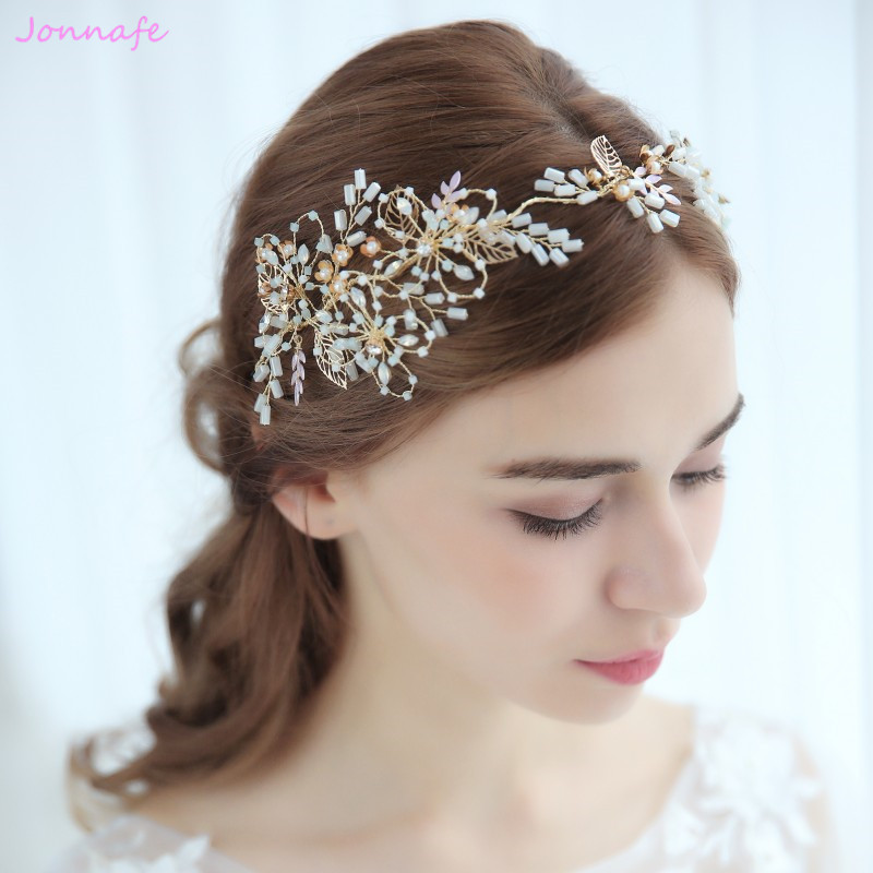 Prom Hairstyles With Tiara
 Jonnafe Charming Gold Bridal Headband Tiara Flower
