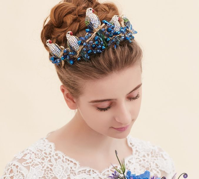 Prom Hairstyles With Tiara
 Luxury Manual Blue Rhinestone Queen Crown Hair Prom
