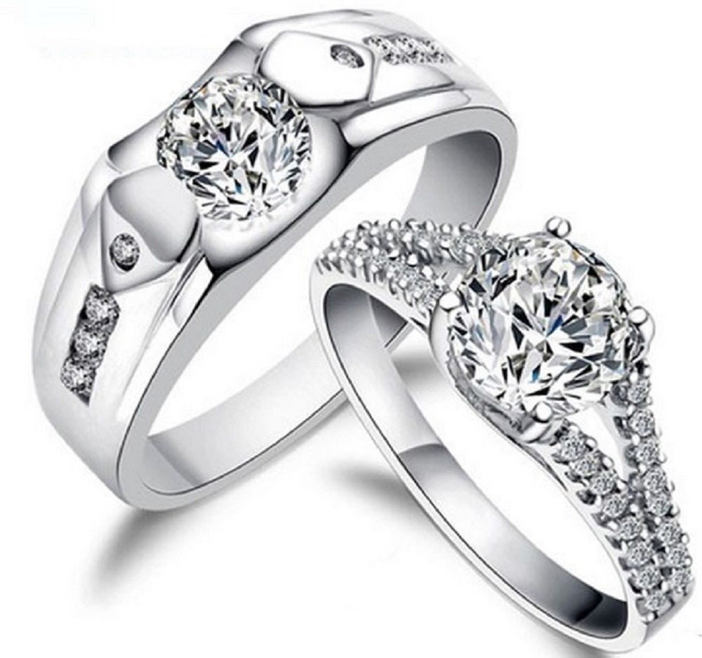 Promise Ring Engagement Ring And Wedding Ring Set
 His and Hers Sterling Silver Promise Rings Wedding Rings