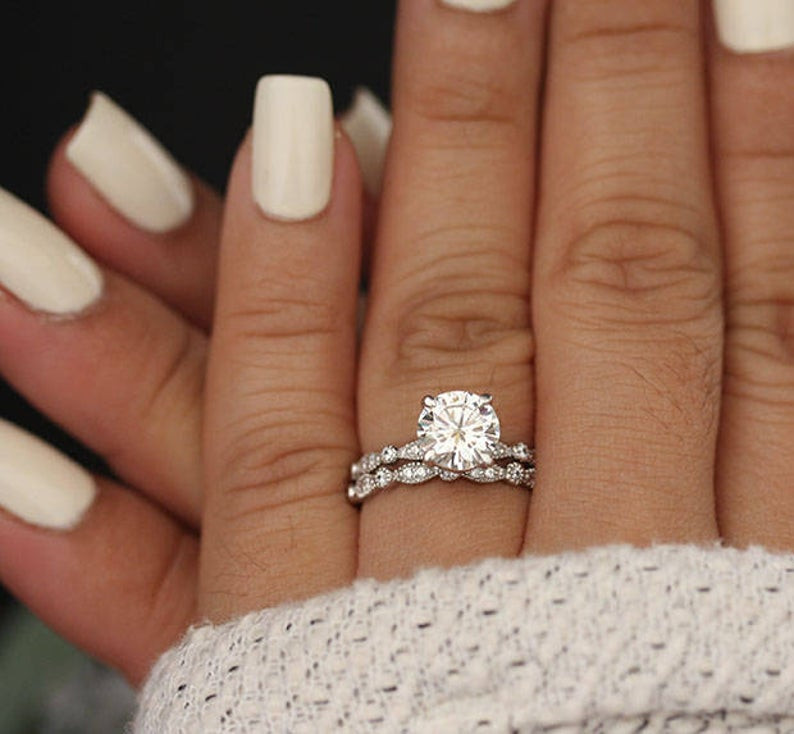 Promise Ring Engagement Ring And Wedding Ring Set
 Wedding Ring Set Moissanite 14k White Gold Engagement Ring