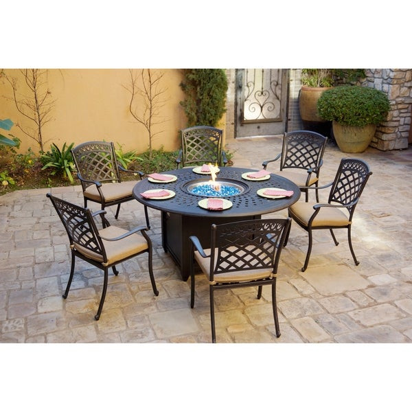 Propane Fire Pit Table Set
 Shop 7 Piece Patio Fire Pit Dining Set 60 Inch Round