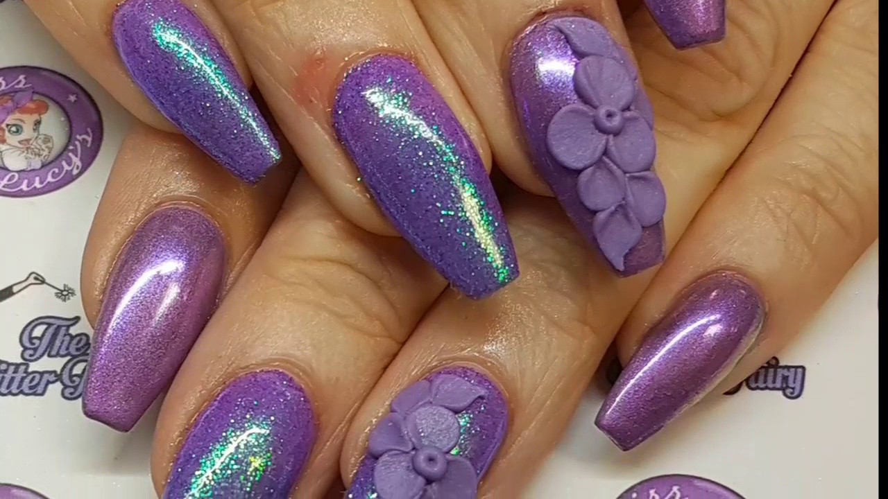 Purple Acrylic Nail Designs
 Purple Acrylic Nails Pigment 3d Flowers Glitter