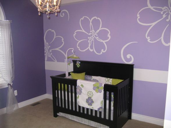 Purple Baby Room Decor
 Purple Baby Girls Room Hand painted Purple Flowers and