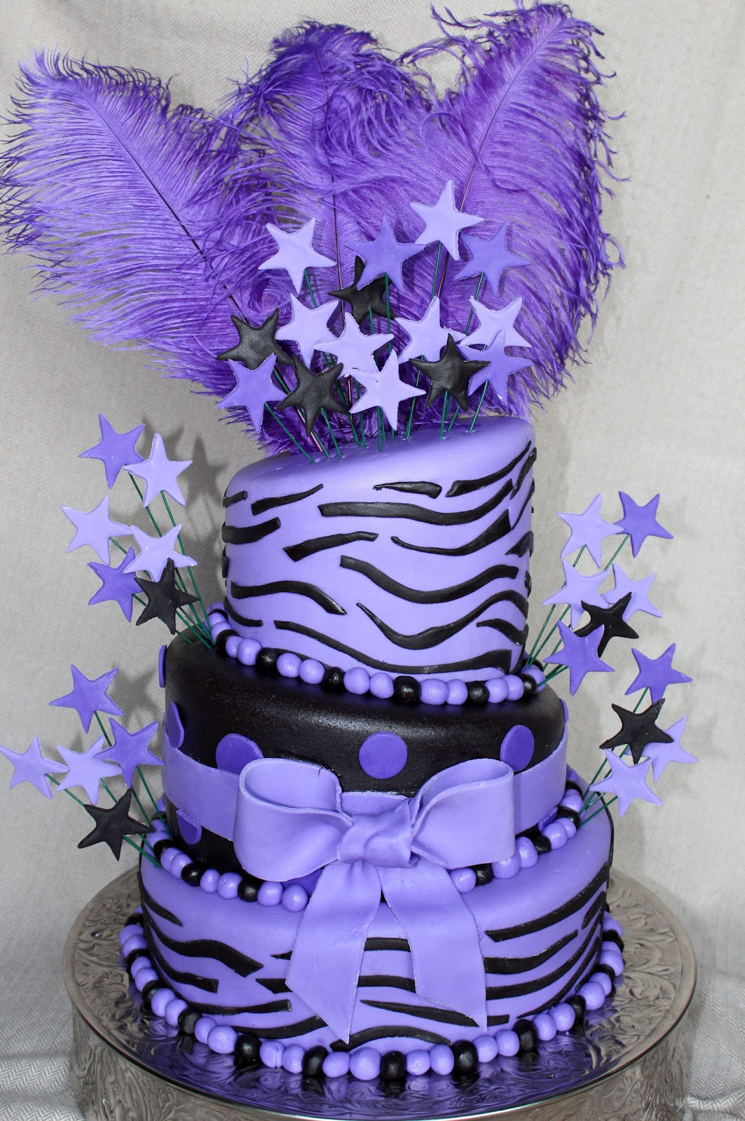 Purple Birthday Cakes
 Cake Flair Purple Zebra and Feathers Cake