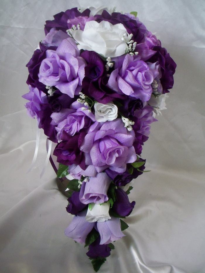 Purple Wedding Flower Arrangements
 Wedding Bridal Bouquet Lavender Purple White Silk Flowers