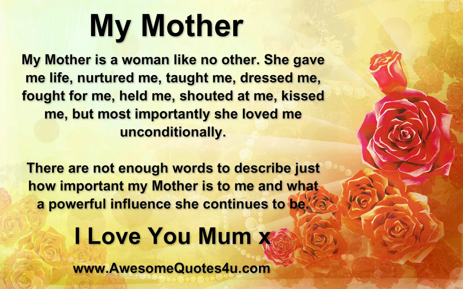 Quotes On Motherly Love
 I Love You Mom Quotes QuotesGram