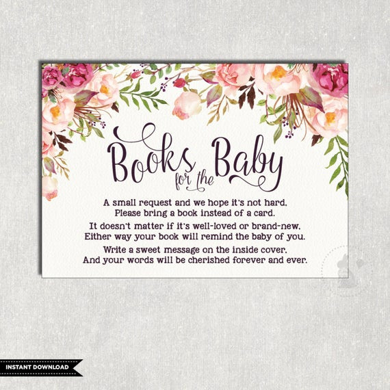 Quotes To Write In Baby Books
 FLORAL Books for Baby Insert Card Flower Baby Shower