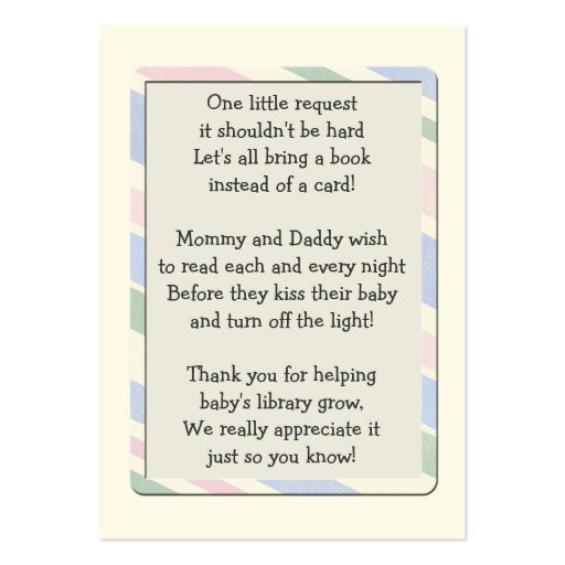 Quotes To Write In Baby Books
 Baby Shower Book Request Insert Card