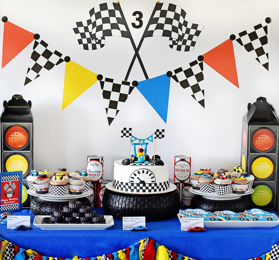Race Car Birthday Party
 Race Car Party Cake Table Backdrop Dessert Background