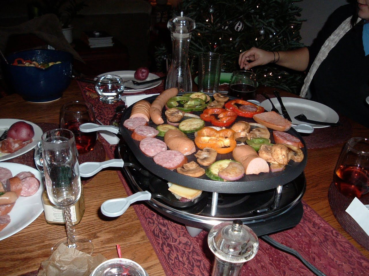 Raclette Dinner Party Ideas
 sausage mushroom peppers zucchini and potatoes