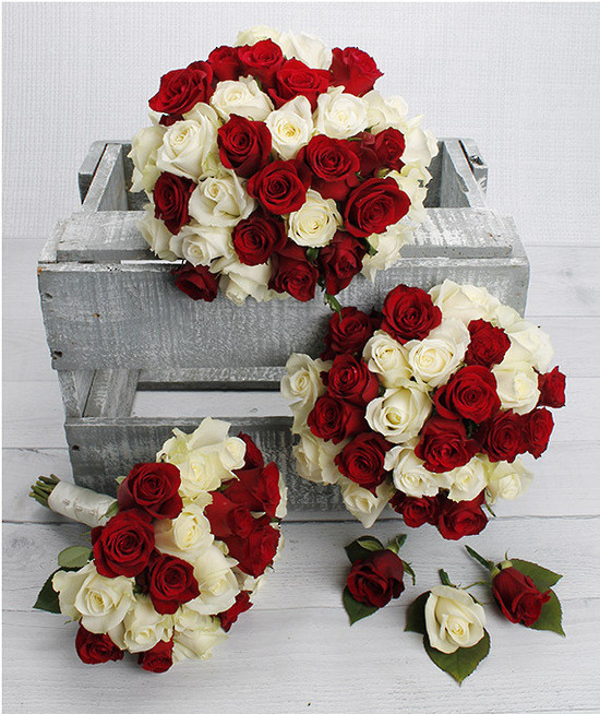 Red And White Wedding Flowers
 Red & White Rose Wedding Bouquet Package