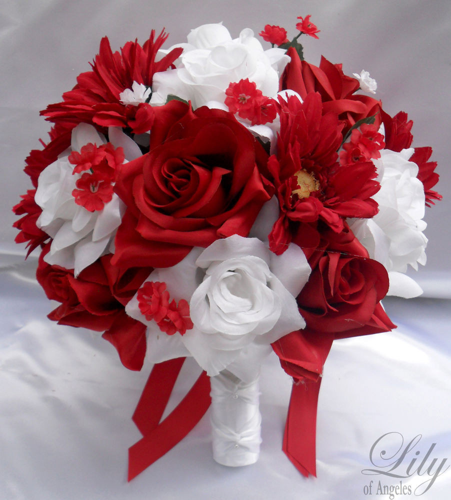 Red And White Wedding Flowers
 17pcs Wedding Bridal Bride Bouquet Flowers Bridesmaid