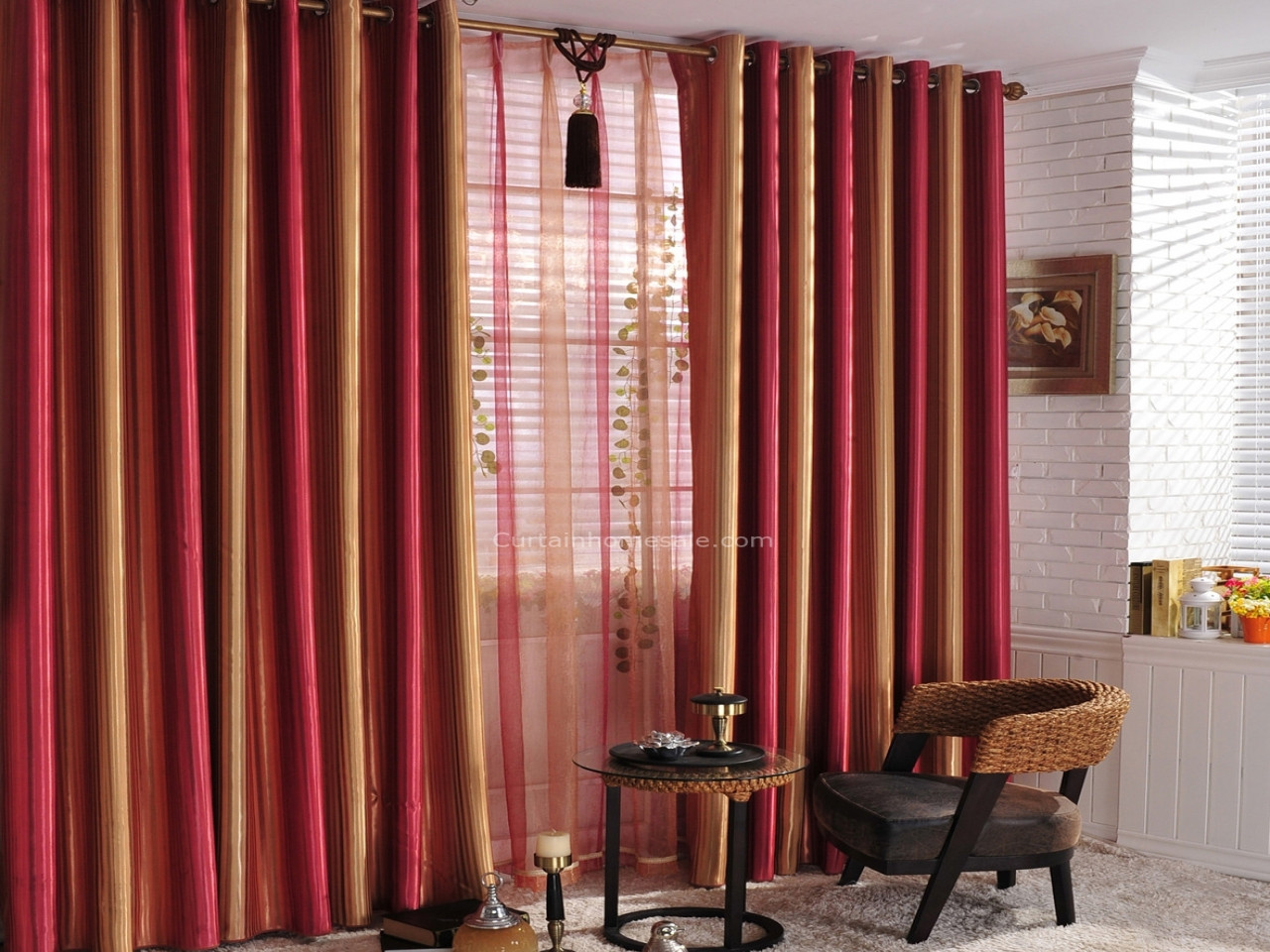 Red And White Living Room Curtains