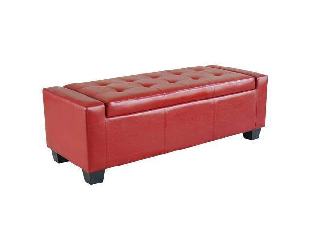 Red Leather Storage Bench
 Hom Faux Leather Storage Ottoman Shoe Bench Red