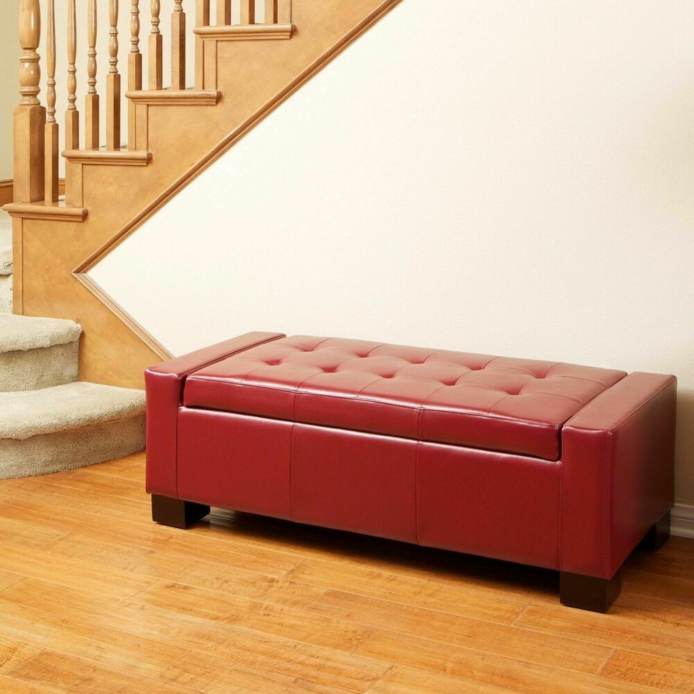 Red Leather Storage Bench
 Modern Design Tufted Red Leather Storage Ottoman