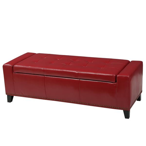 Red Leather Storage Bench
 Robin Studded Red Leather Storage Ottoman Bench – GDF Studio