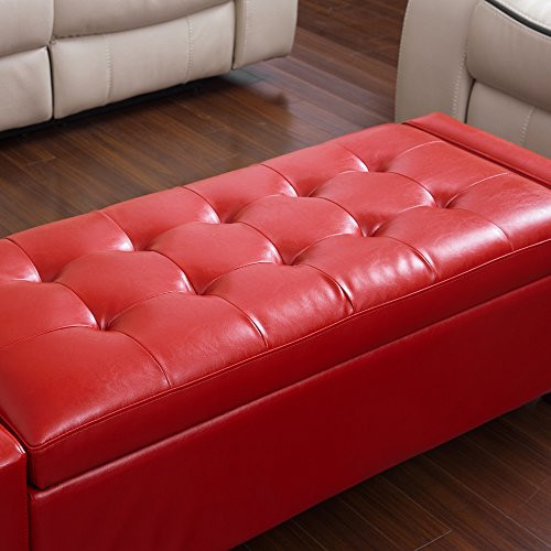Red Leather Storage Bench
 Umax Faux Leather Storage Ottoman Folding Storage Bench