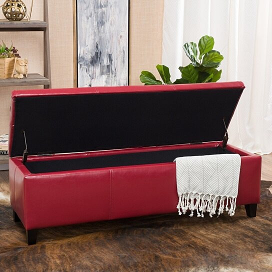 Red Leather Storage Bench
 Buy Skyler Red Leather Storage Ottoman Bench by GDFStudio