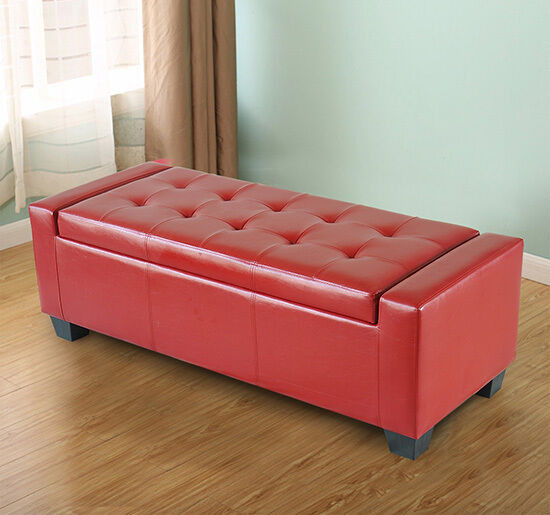 Red Leather Storage Bench
 Hom Modern Faux Leather Ottoman Footrest Sofa Shoe