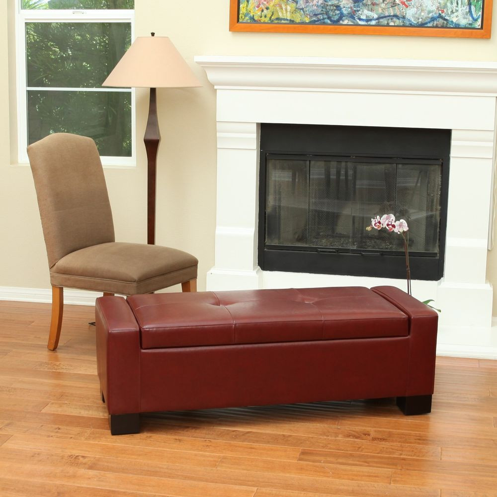 Red Leather Storage Bench
 Red Leather Storage Ottoman Bench