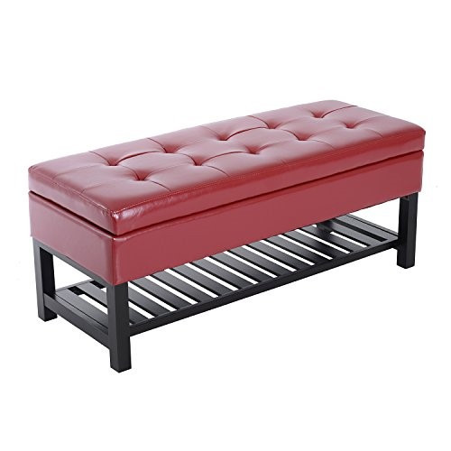 Red Leather Storage Bench
 Hom 44" PU Leather Tufted Shoe Rack Ottoman Storage
