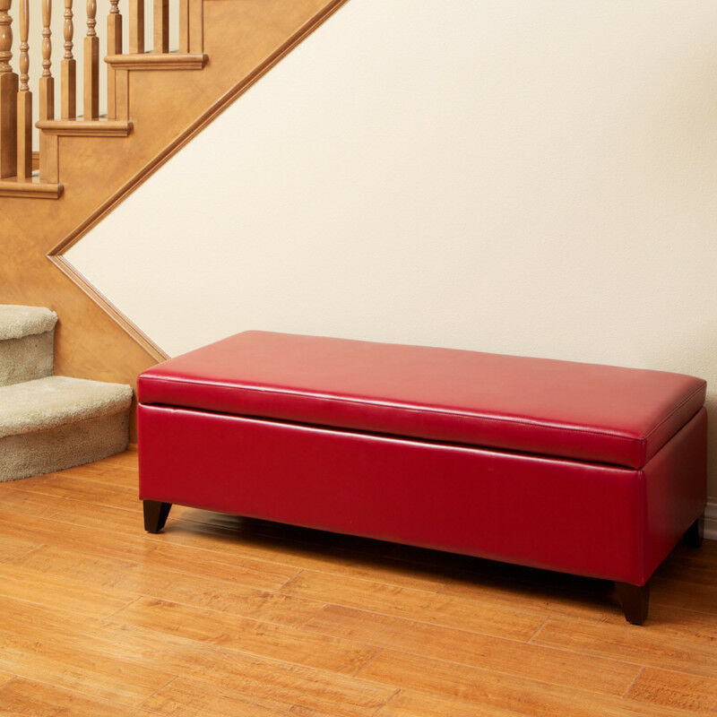Red Leather Storage Bench
 Living Room Red Leather Storage Ottoman Bench