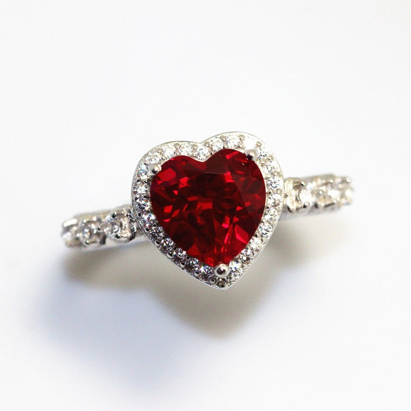 Red Wedding Rings
 Red Ruby Heart Shape Gemstone Sterling 925 Silver Wedding