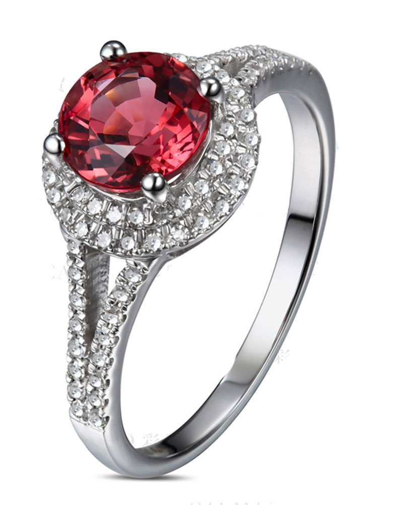 Red Wedding Rings
 1 Carat Round cut Red Ruby and Diamond Halo Engagement
