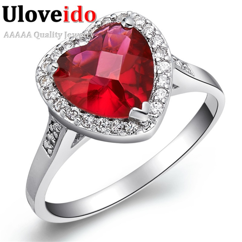 Red Wedding Rings
 Crystal Wedding Rings for Women Silver Color Ring with Red