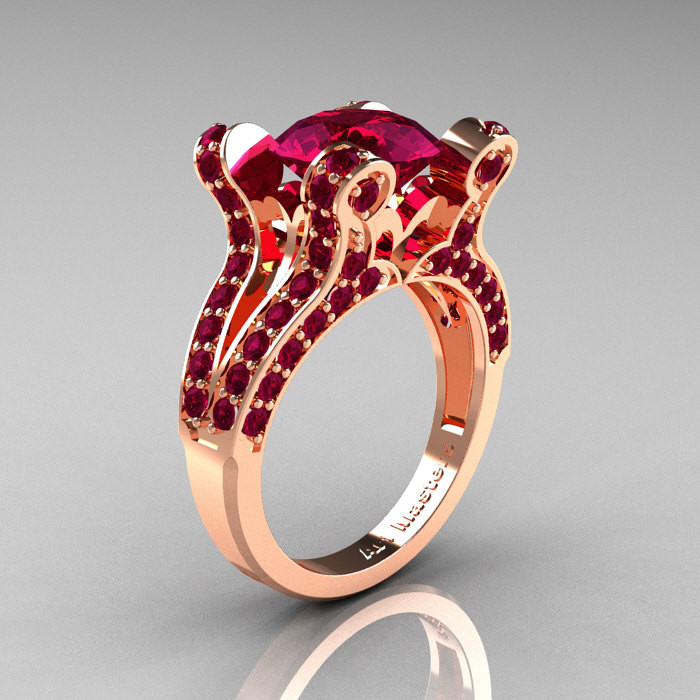 Red Wedding Rings
 Hexe – French Vintage 14K Rose Gold 3 0 CT Raspberry Red