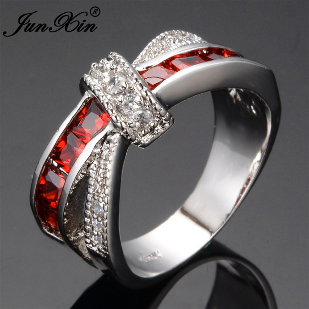 Red Wedding Rings
 JUNXIN Mystery Red Cross Ring Fashion White & Black Gold
