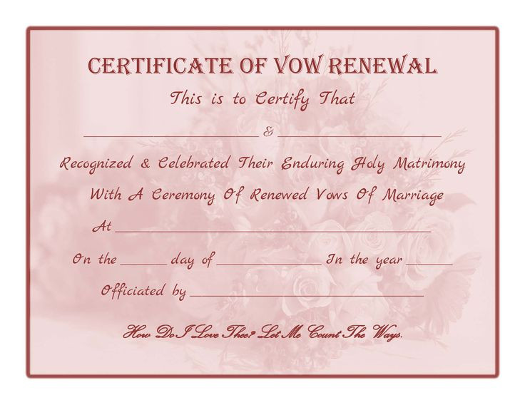 Renewal Of Wedding Vows
 Free Printable Vow Renewal Certificate
