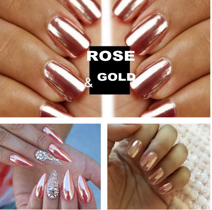 Rose Gold Nail Art
 New ROSE GOLD NAILS POWDER Mirror Chrome Effect Pigment