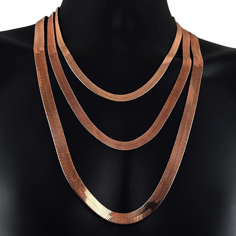 Rose Gold Necklace Chain
 Herringbone Chain 14k Rose Gold Plated 7 mm 9 mm 11 mm