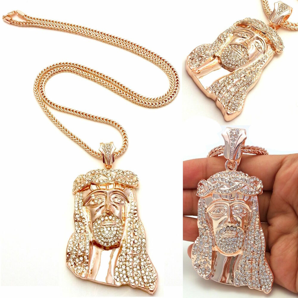 Rose Gold Necklace Chain
 MENS ICED OUT 14K ROSE GOLD PLATED JESUS PENDANT SILVER