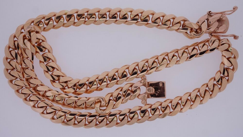 Rose Gold Necklace Chain
 Miami Cuban Link Chain Necklace 10K Solid Rose Gold 12 MM