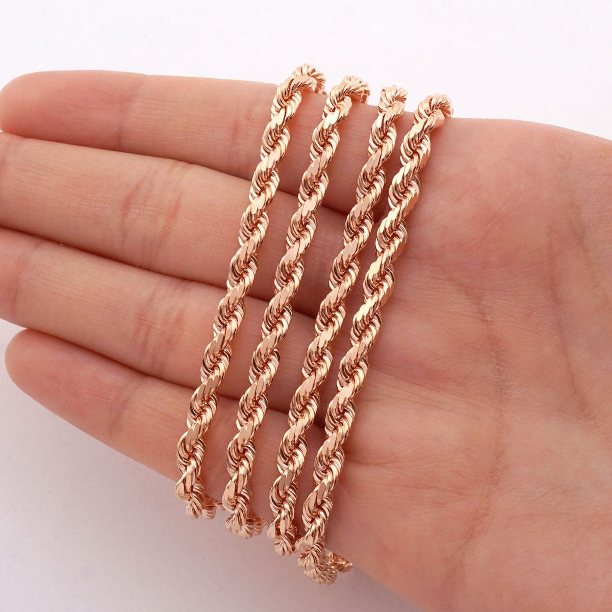 Rose Gold Necklace Chain
 Solid 14k Rose Gold Diamond Cut Rope Chain Necklace 2mm