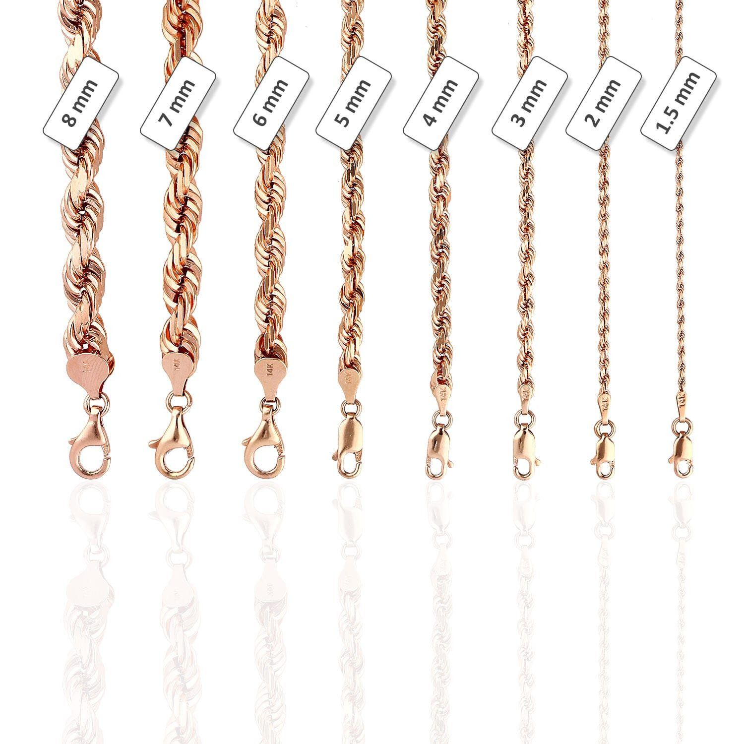 Rose Gold Necklace Chain
 14K Solid Rose Gold 3mm Diamond Cut Rope Chain Necklace 18