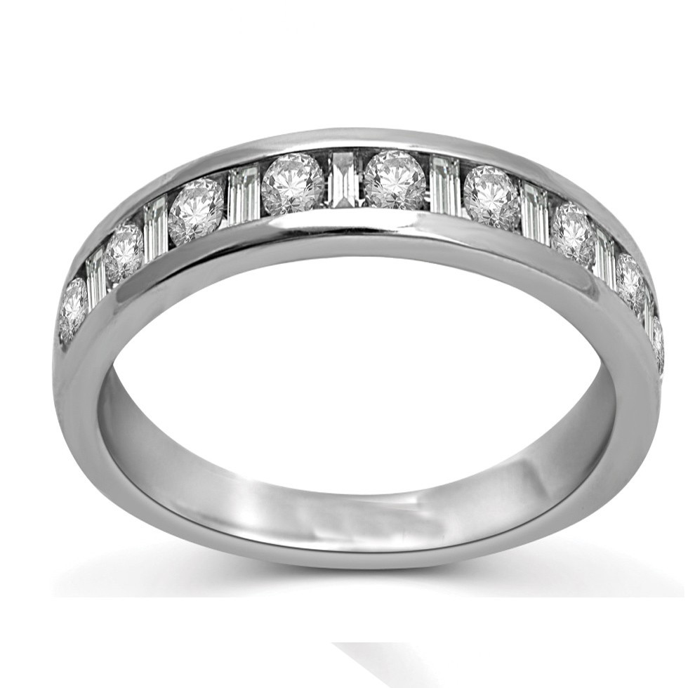 Round And Baguette Diamond Wedding Band
 Round and Baguette Diamond Wedding Band in White Gold