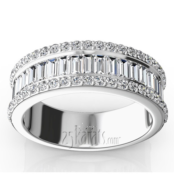Round And Baguette Diamond Wedding Band
 Baguette and Brilliant Round Diamond Wedding Anniversary