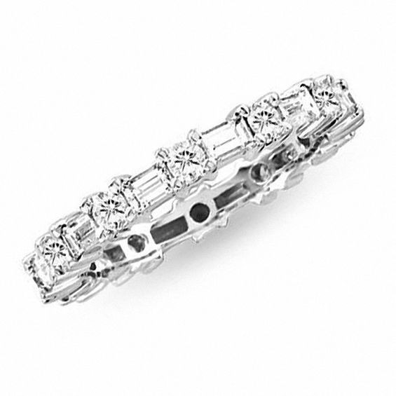 Round And Baguette Diamond Wedding Band
 1 3 8 CT T W Baguette and Round Diamond Alternating